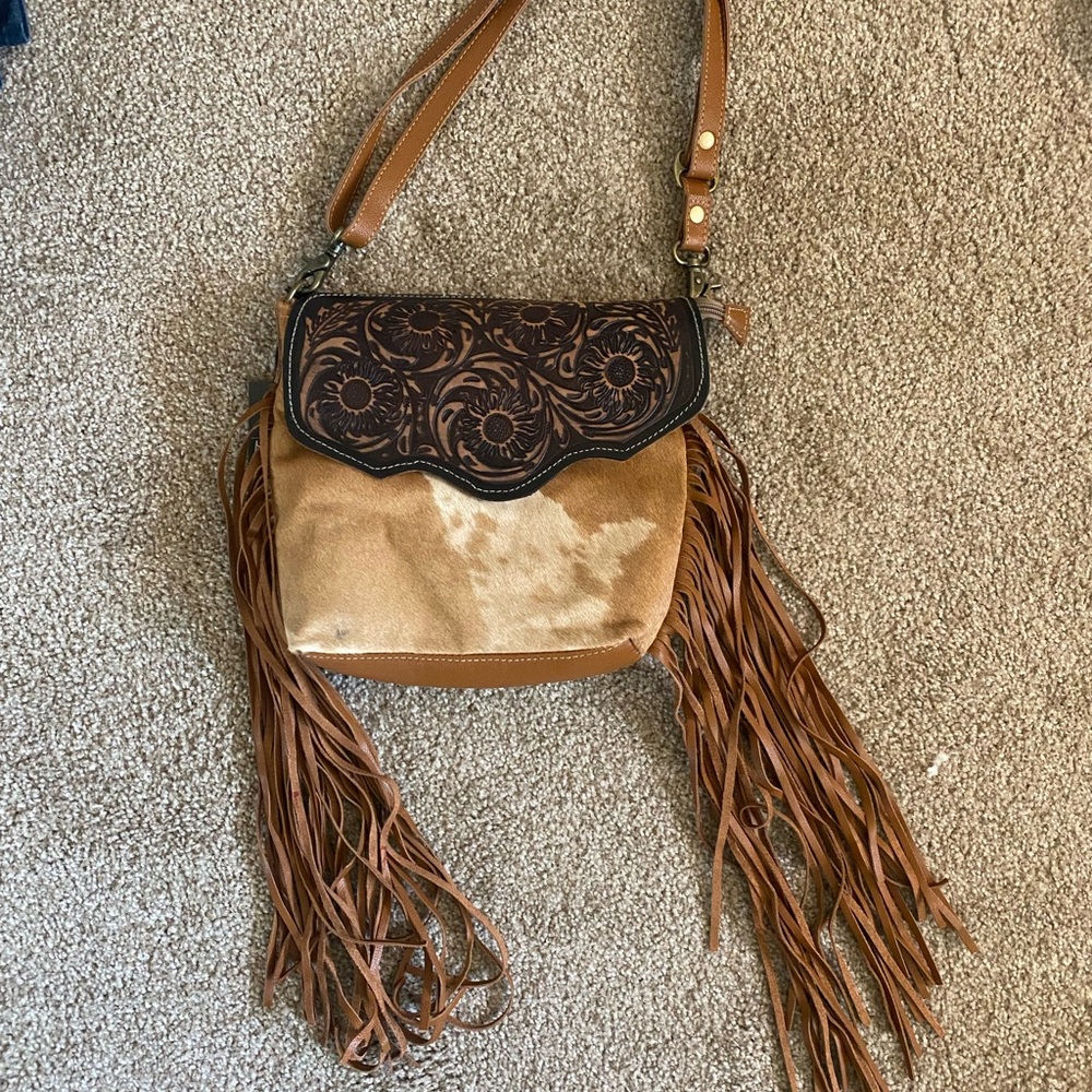Brown and Tan Fringe Shoulder Bag, Myra Bag